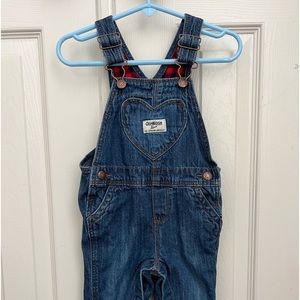 Oshkosh B'Gosh Toddler's Denim Red Buffalo Plaid Lined Overalls 18M